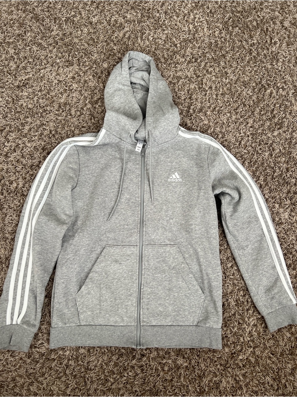 adidas Kids Grey Full-Zip Hoodie with White Three-Stripes